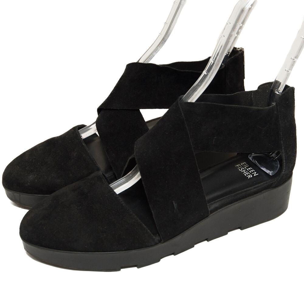 Eileen Fisher Black Suede Buoy Sandals Size 9